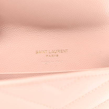 Saint Laurent Grain De Poudre Matelasse Chevron Small Monogram Envelope Wallet Pink 6 of 7