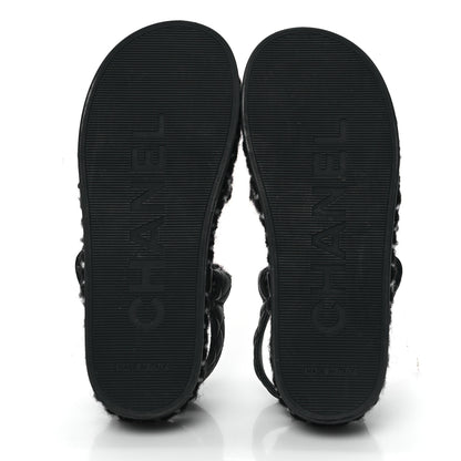 Chanel Cord Lambskin Quilted Logo Sandals 36 Black White 5 of 7