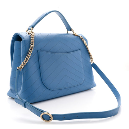 Chanel Grained Calfskin Medium Chevron Chic Top Handle Flap Blue 2 of 9