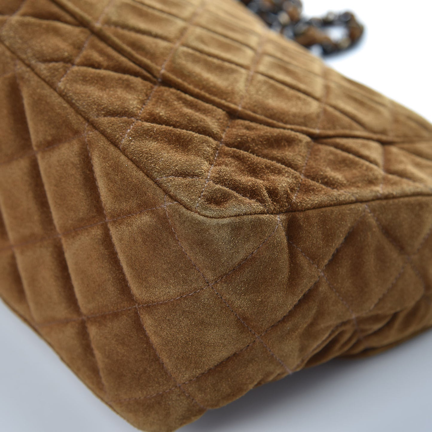 Suede Quilted Jumbo Single Flap Brown