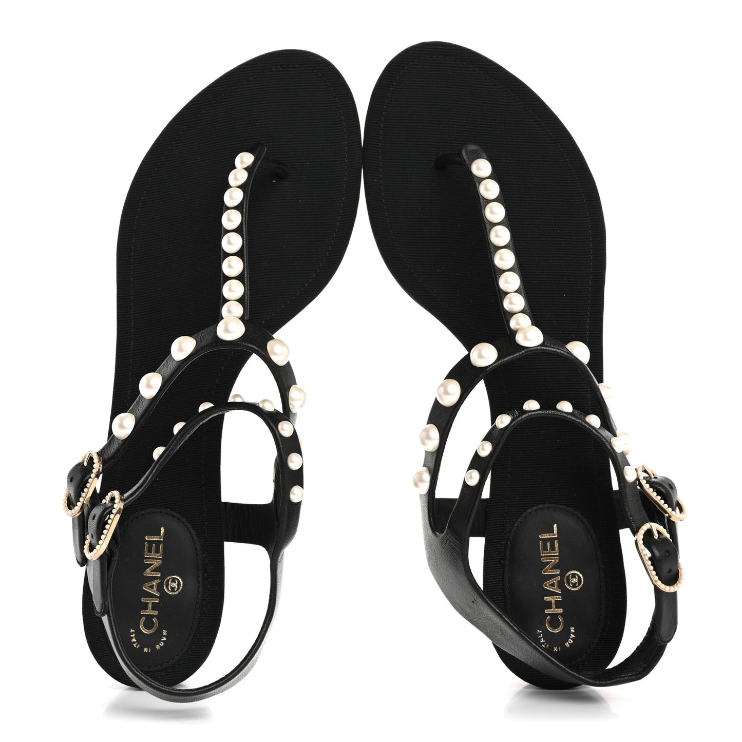 Lambskin Pearl Thong Sandals 38.5 Black