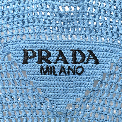 Prada Yarn Raffia Effect Crochet Logo Embroidered Shopping Tote Bag Celeste 8 of 11