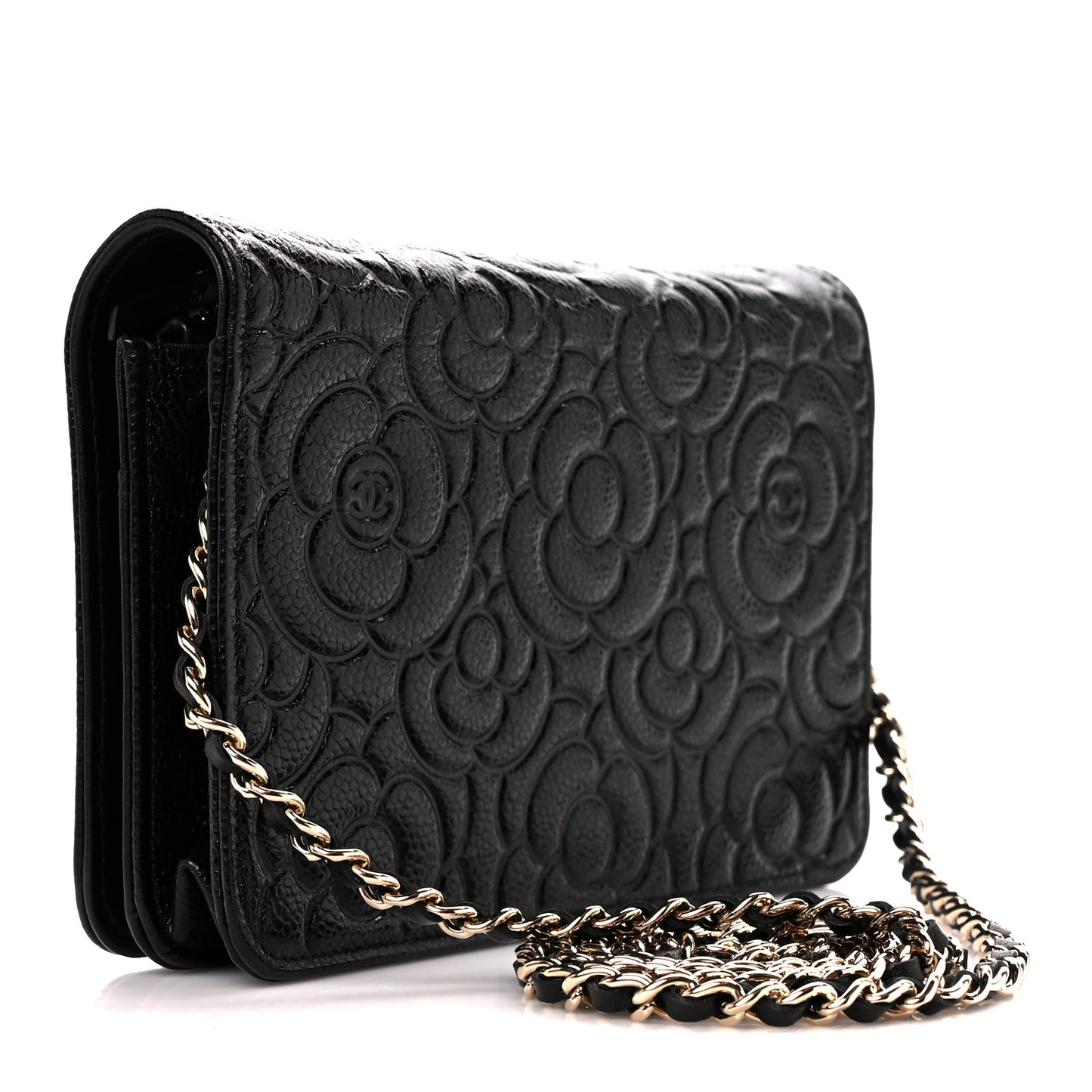 Caviar Camellia Embossed Wallet On Chain WOC Black