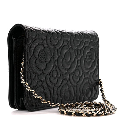 Chanel Caviar Camellia Embossed Wallet On Chain WOC Black 4 of 12
