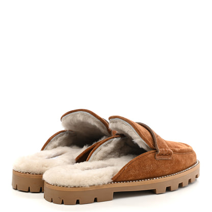Jimmy Choo Suede Shearling Ronnie Flat Mules 38 Tan Natural 4 of 8