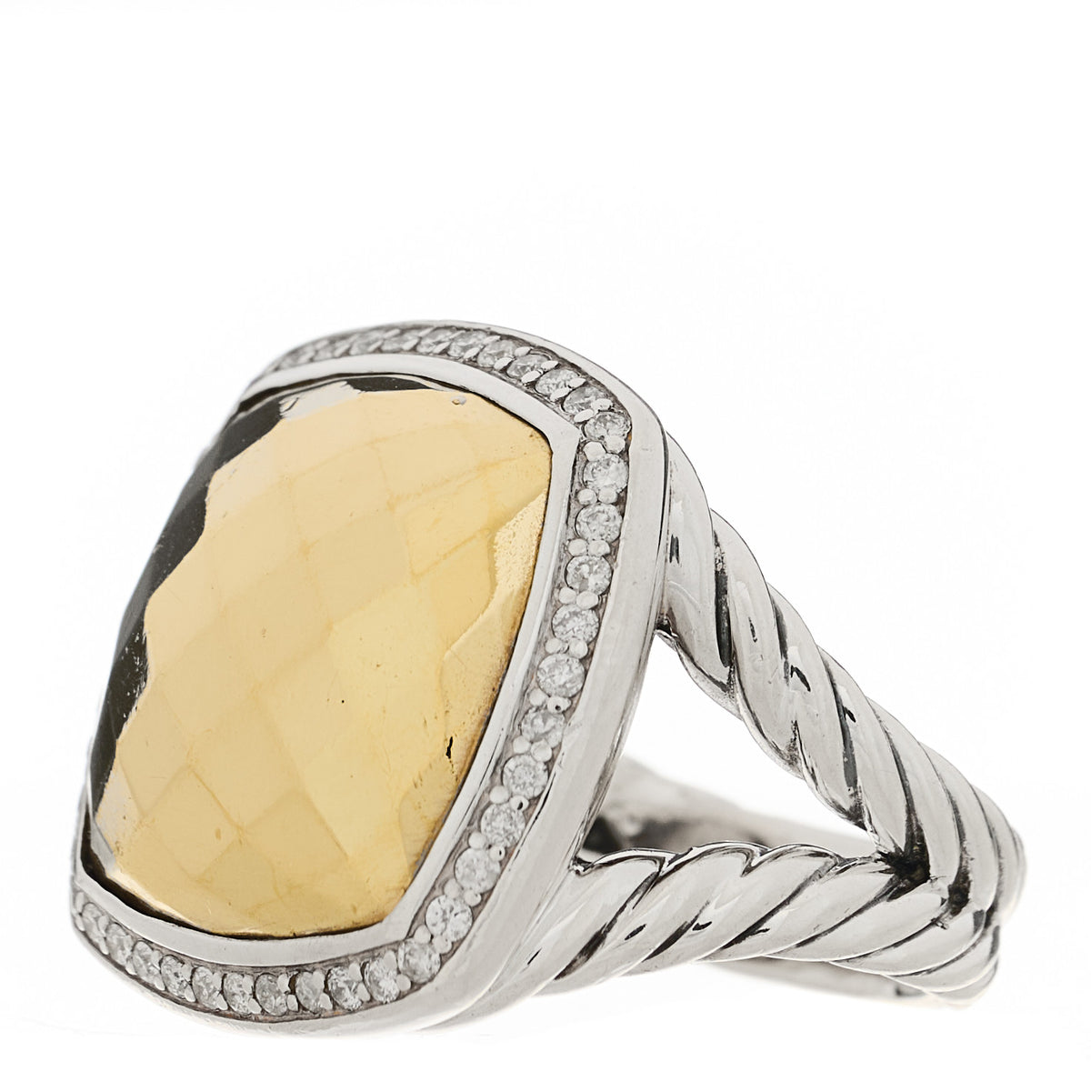 Sterling Silver 18K Yellow Gold Diamond 17mm Albion Ring 54 6.75