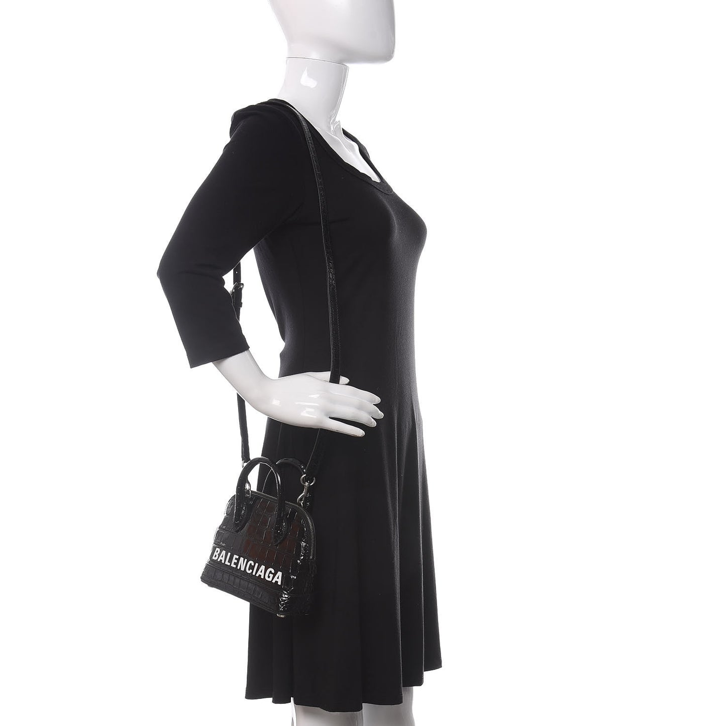 Shiny Calfskin Logo Crocodile Embossed XXS Ville Top Handle Bag Black White