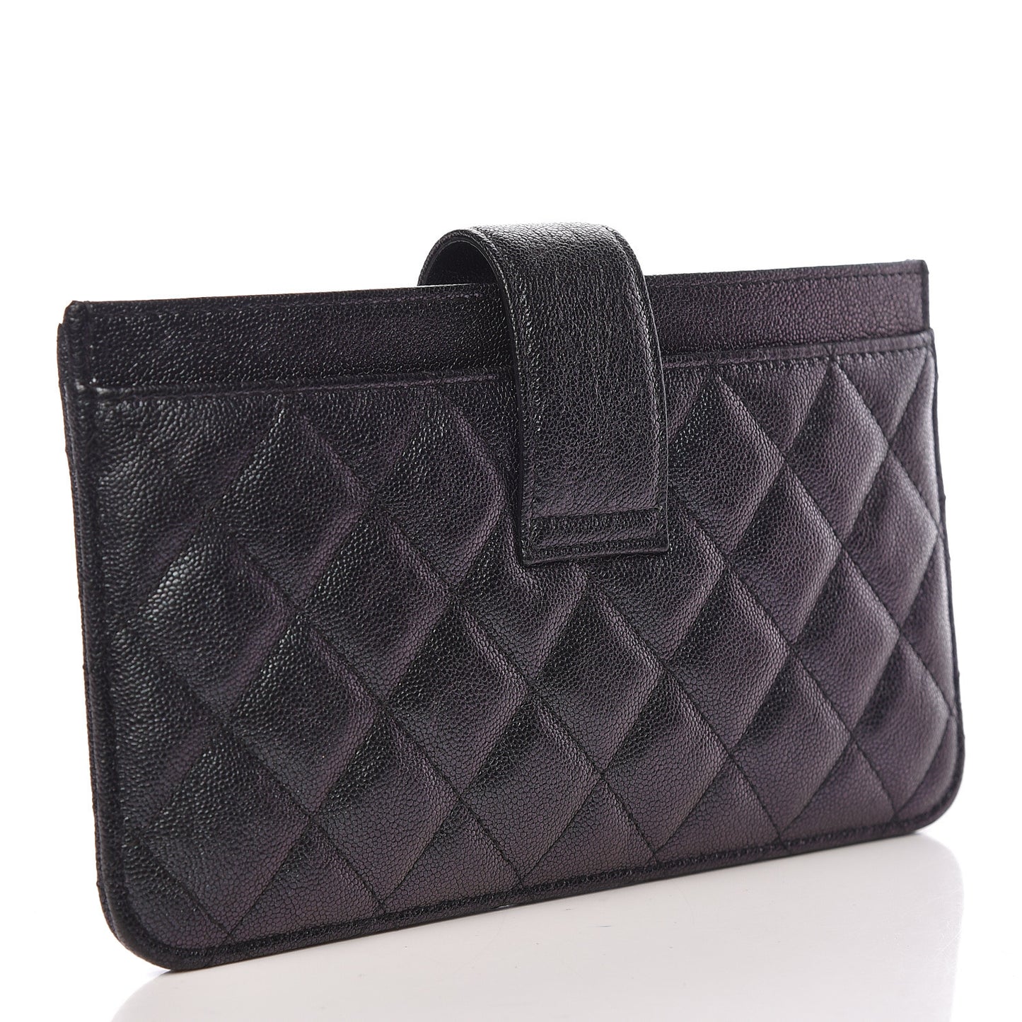 Iridescent Caviar Quilted Classic Strap Pouch Black