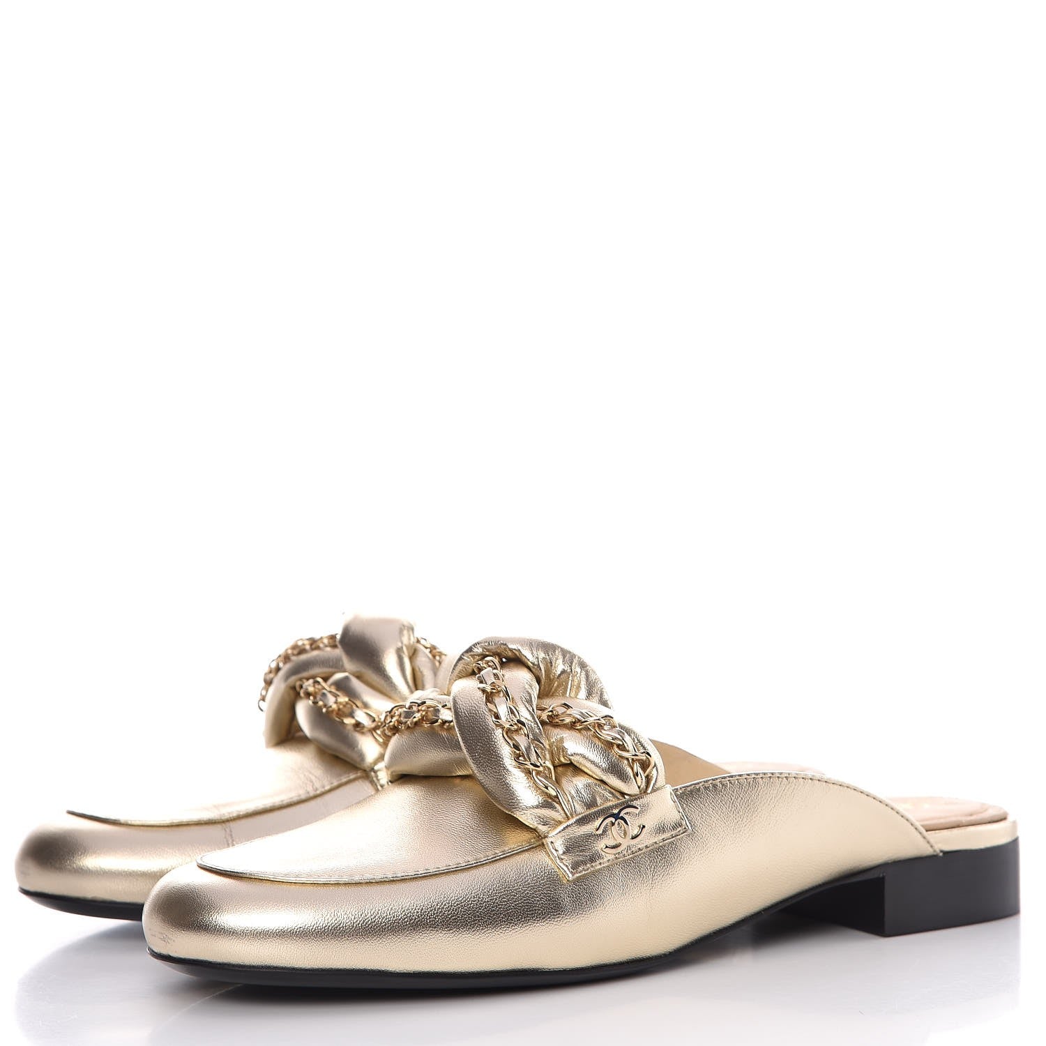 Chanel Metallic Lambskin Chain Braided Mules 41 Light Gold 3 of 10