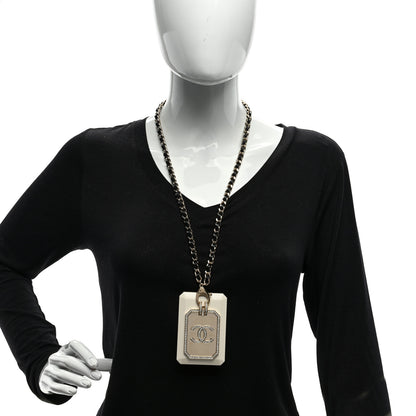 Chanel Lambskin Crystal CC Cardholder Pendant Necklace Gold White 2 of 4