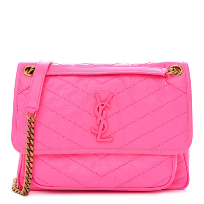 Saint Laurent Crinkled Calfskin Matelasse Monogram Medium Niki Chain Satchel Rose Glow 1 of 10