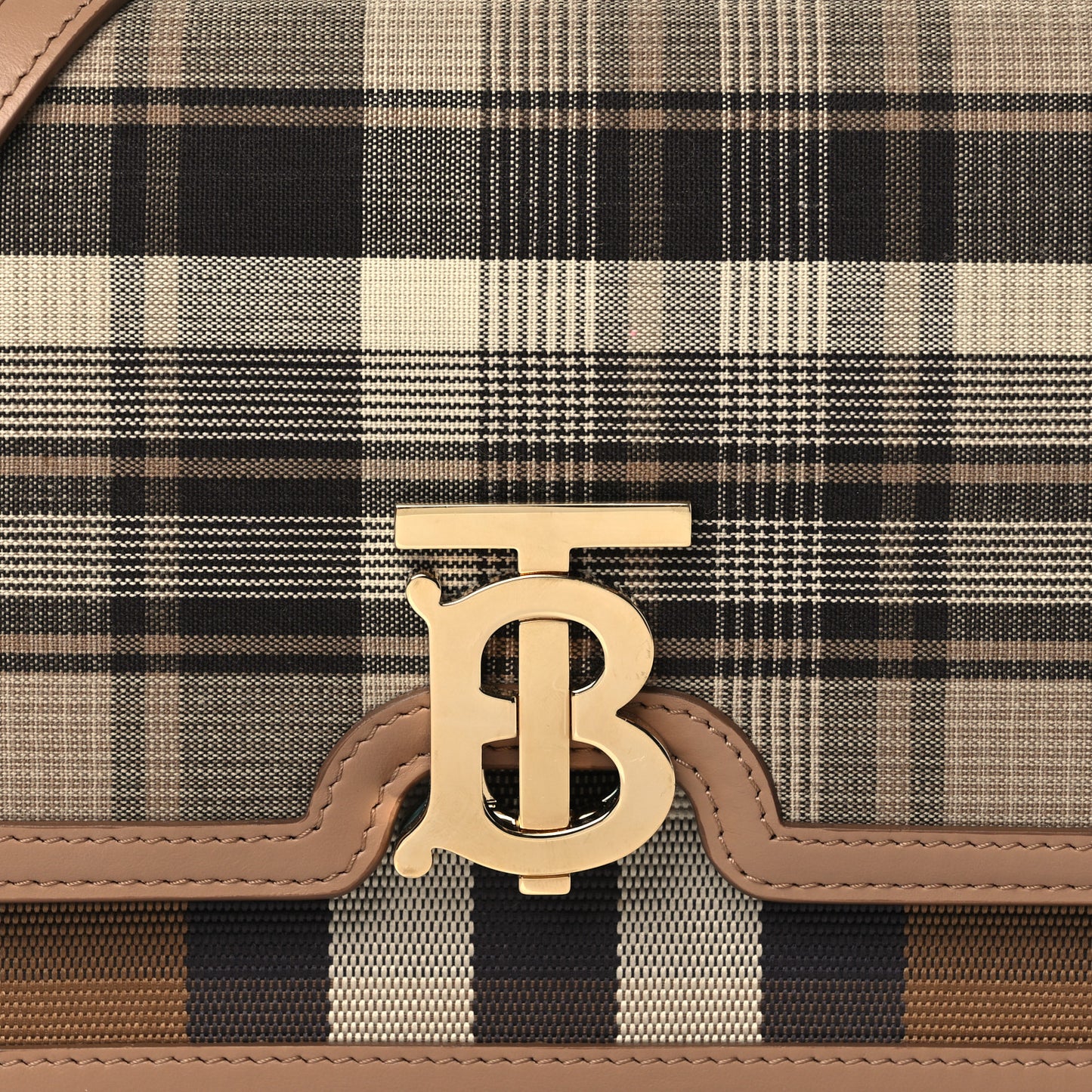 Calfskin Tartan Print Small TB Bag Light Fawn
