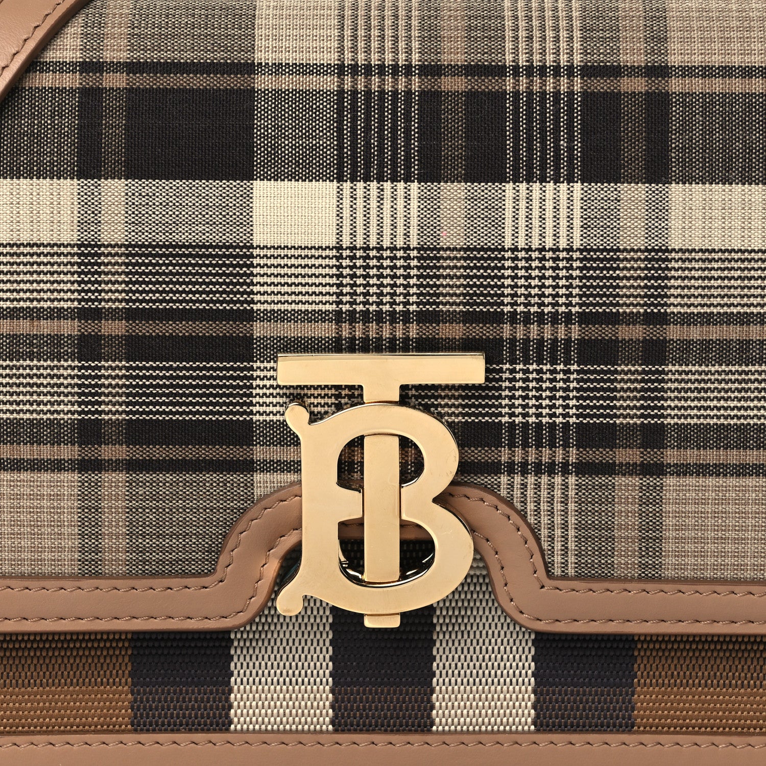 Burberry Calfskin Tartan Print Small TB Bag Light Fawn 8 of 11