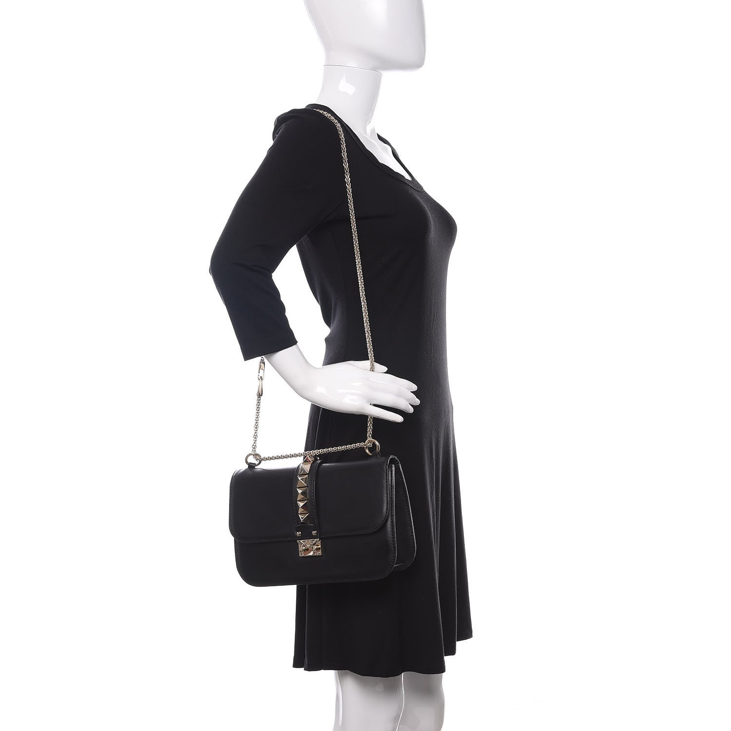 Valentino Garavani Vitello Medium Glam Lock Rockstud Flap Black 2 of 9