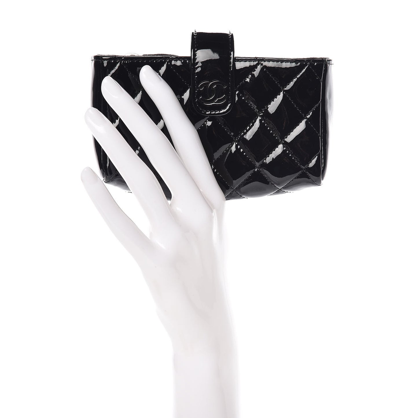 Patent Quilted Mini Phone Holder Clutch Black