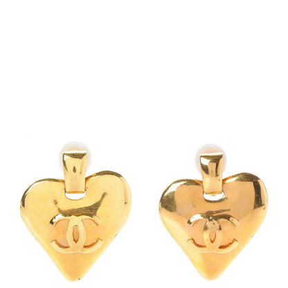 Chanel CC Heart Drop Clip On Earrings Gold 1 of 4