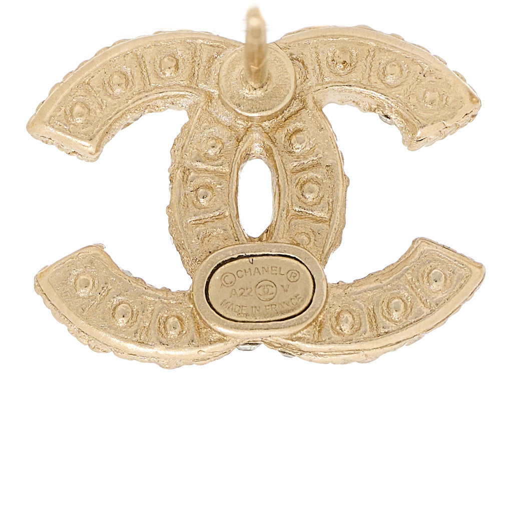 Metal Graduated Pearl Crystal CC Earrings Light Gold