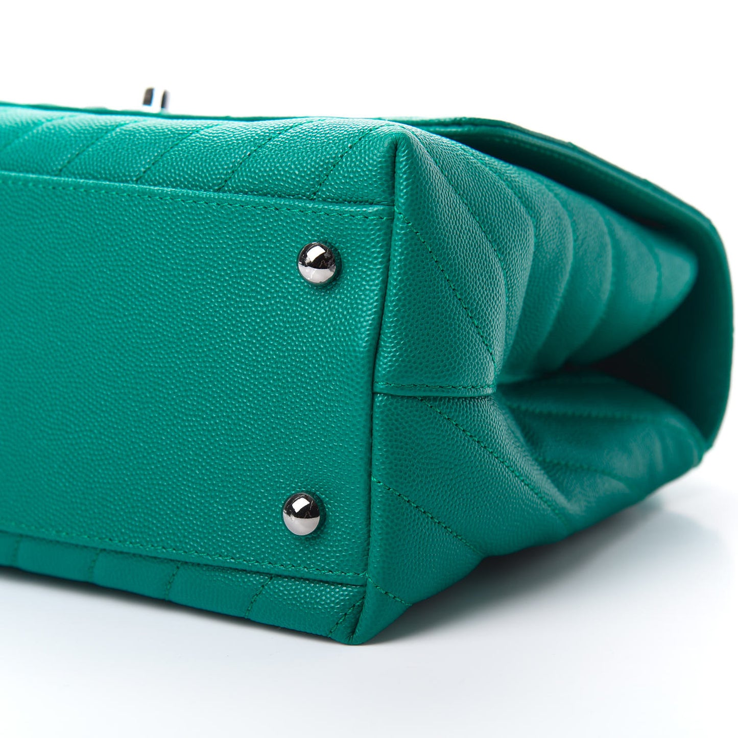 Caviar Chevron Quilted Small Coco Handle Flap Green