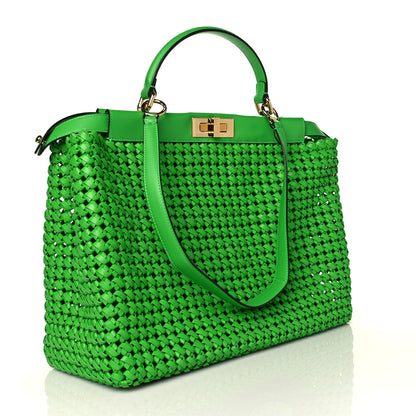 Fendi Nappa Matisse Intreccio Large Peekaboo Iconic Satchel Tomatillo 3 of 9