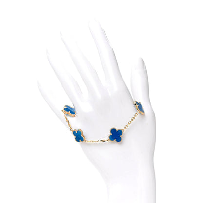Van Cleef & Arpels 18K Yellow Gold Blue Agate 5 Motifs Vintage Alhambra Bracelet 2 of 7