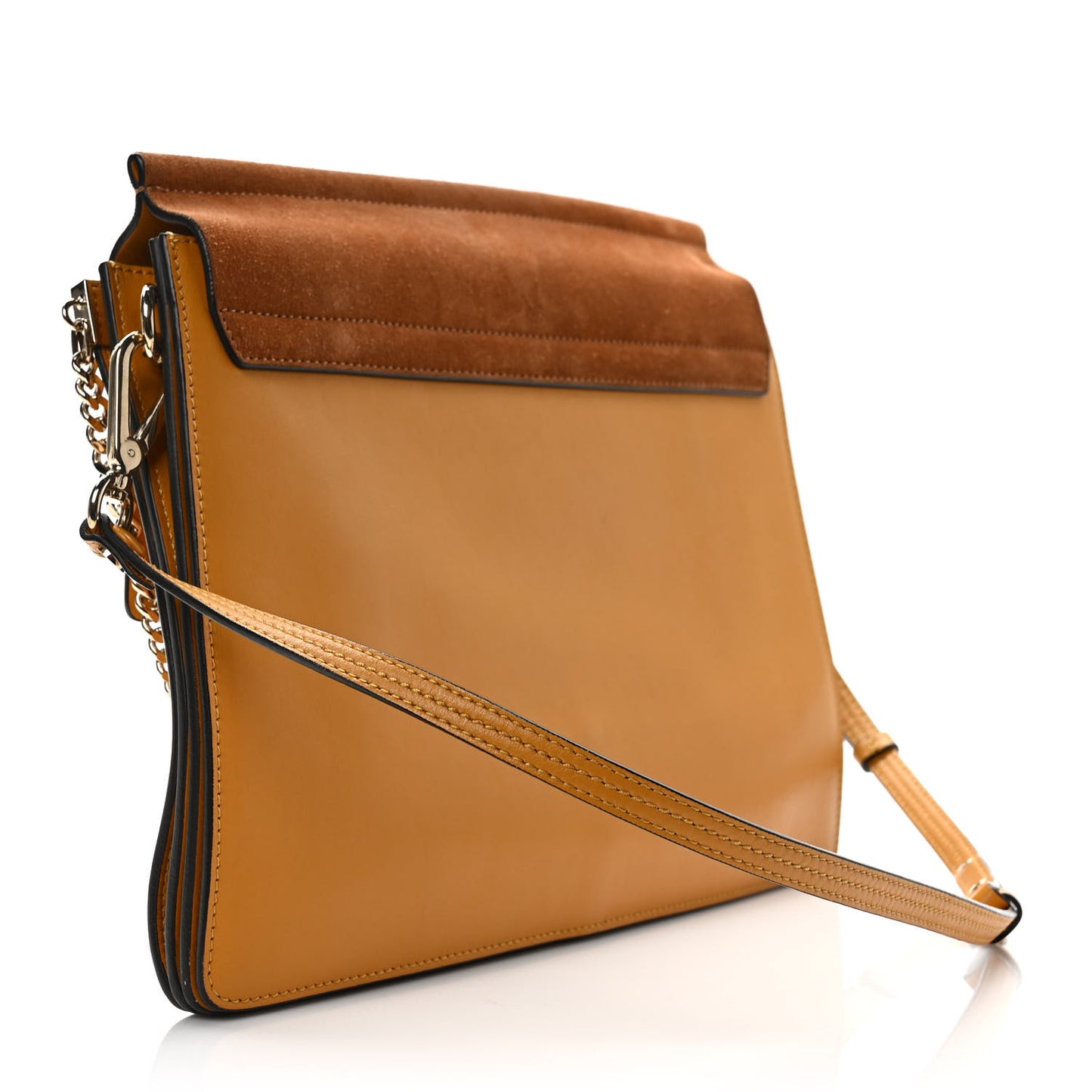 Suede Calfskin Medium Faye Shoulder Bag Mustard Tobacco