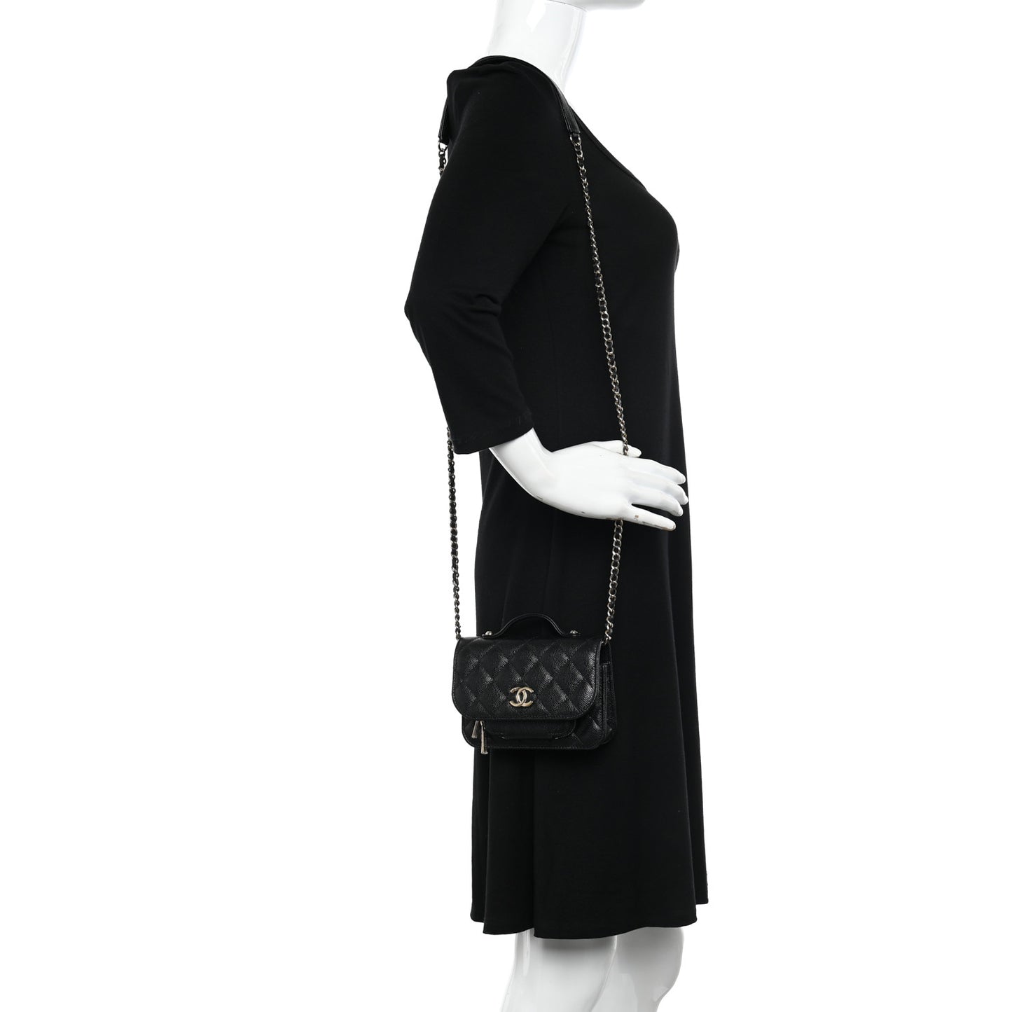 Caviar Quilted Business Affinity Clutch With Chain Black