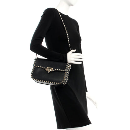 Valentino Garavani Vitello Medium Rockstud Flap Saddle Bag Black 2 of 7