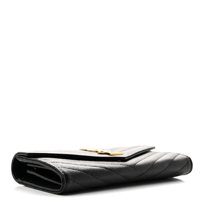 Saint Laurent Grain De Poudre Matelasse Chevron Monogram Flap Wallet Black 4 of 7