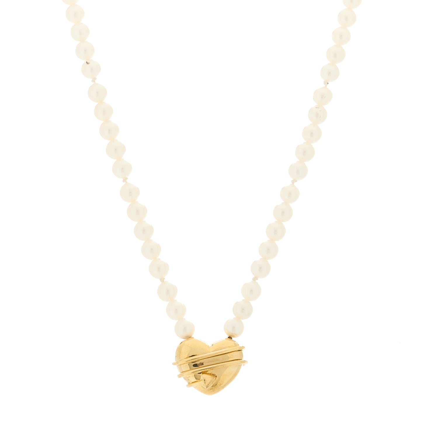 18K Yellow Gold Cultured Pearl Cupid's Arrow Heart Necklace