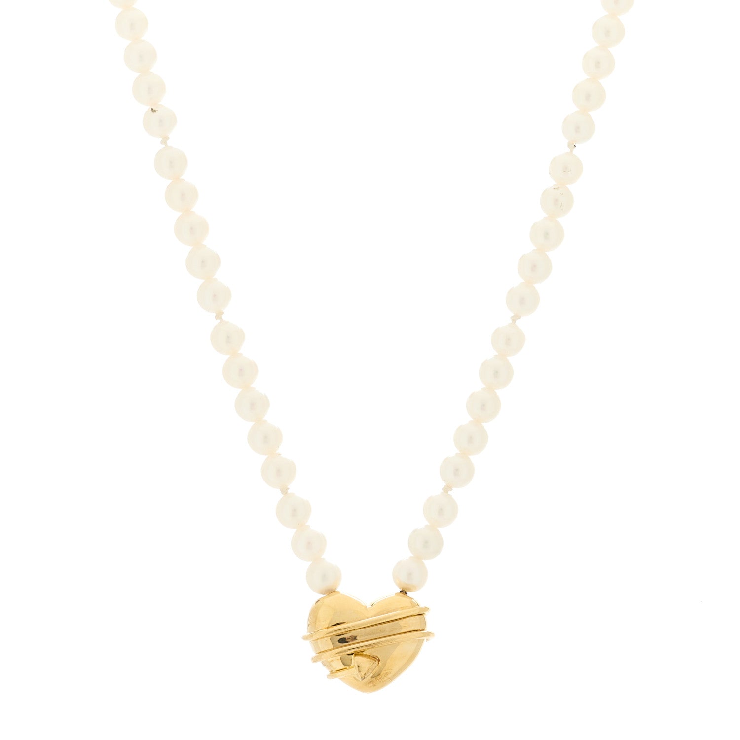 Tiffany 18K Yellow Gold Cultured Pearl Cupid's Arrow Heart Necklace 1 of 6