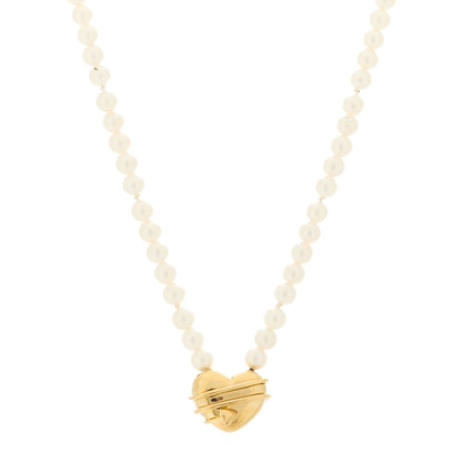 Tiffany 18K Yellow Gold Cultured Pearl Cupid's Arrow Heart Necklace 1 of 6