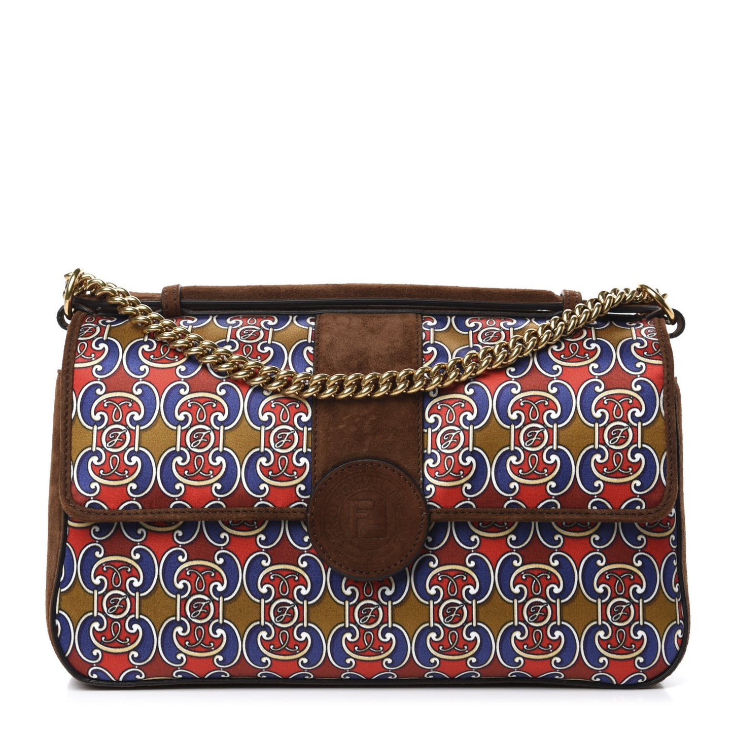 Suede Satin Double F Shoulder Bag Marrone Rosso Blue
