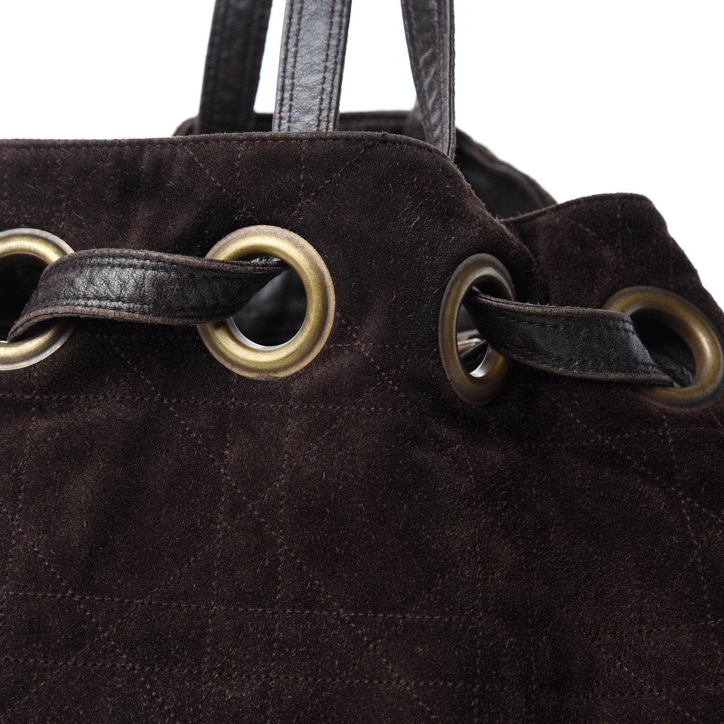 Suede Cannage Drawstring Bag Brown