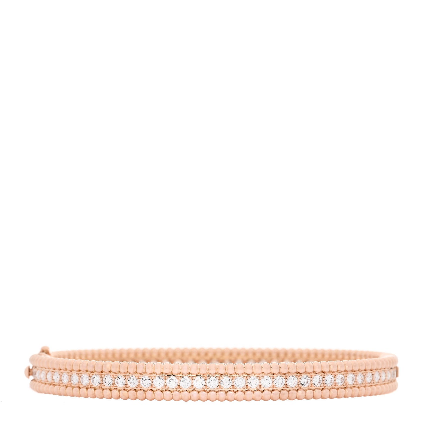18K Rose Gold Diamond Perlee 1-Row Bangle Bracelet S