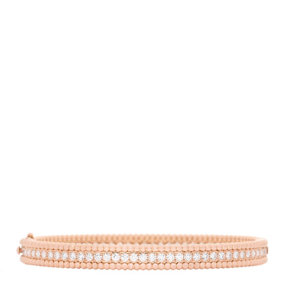 Van Cleef & Arpels 18K Rose Gold Diamond Perlee 1-Row Bangle Bracelet S 1 of 4