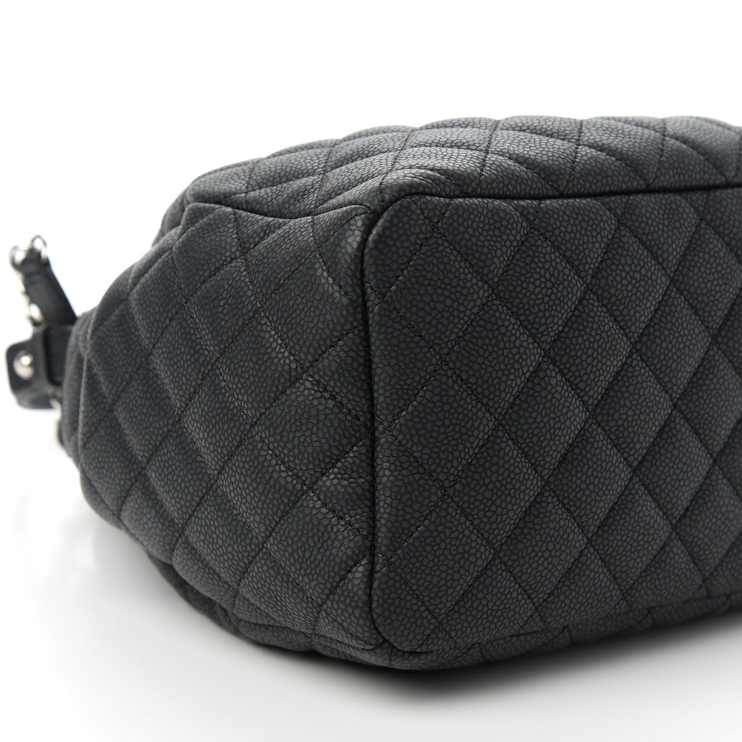 Caviar Flat Quilted CC Chain Bucket Drawstring Bag Black