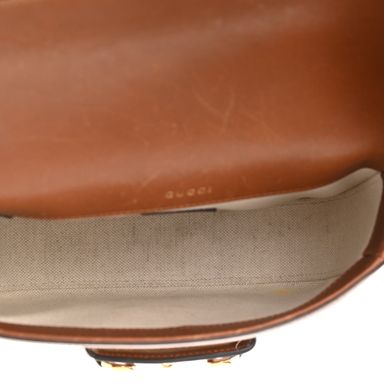 Gucci New Canvas Charisma Calfskin Crystal GG Monogram Mini Horsebit 1955 Shoulder Bag Camel Ebony 5 of 11