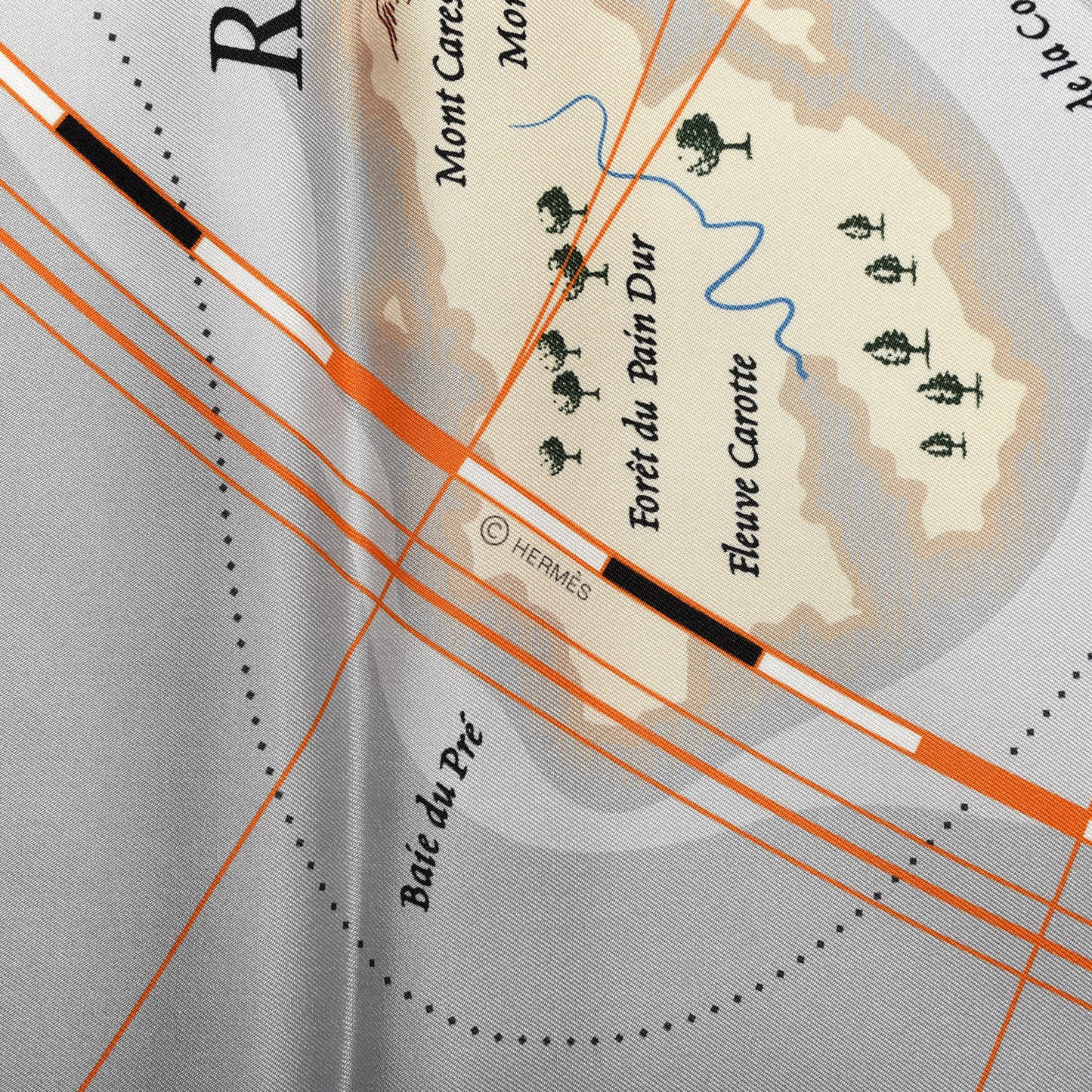 Silk Planisphere d'un Monde Equestre Shawl 140 Gris Black Orange