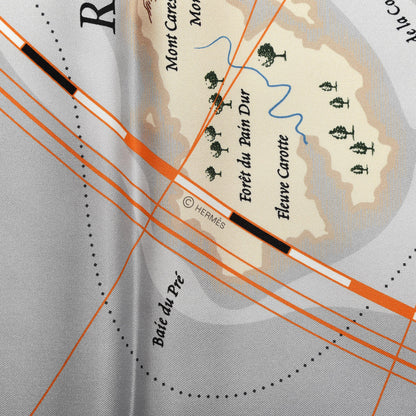Hermes Silk Planisphere d'un Monde Equestre Shawl 140 Gris Black Orange 4 of 6