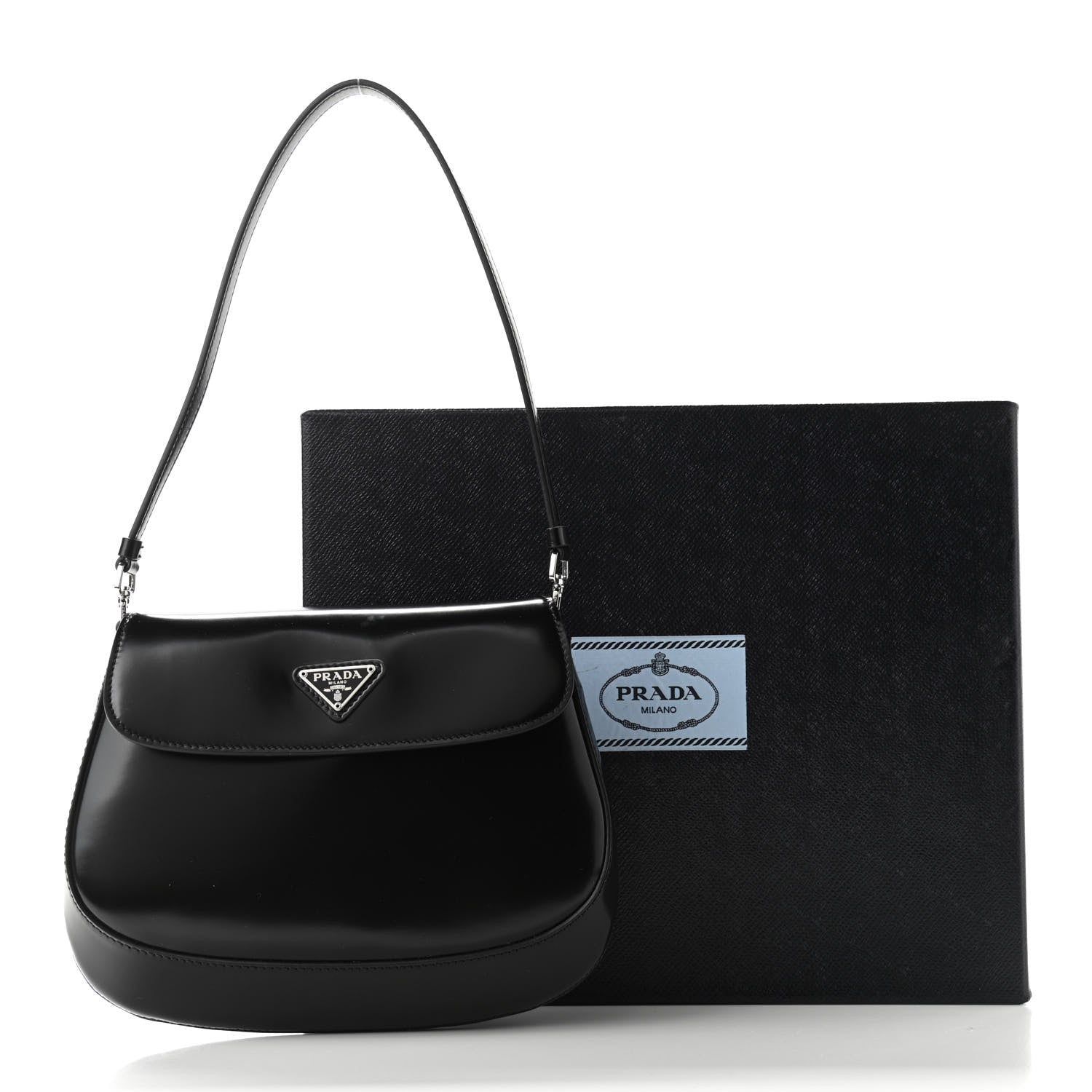 Prada Spazzolato Cleo Flap Shoulder Bag Black 12 of 12