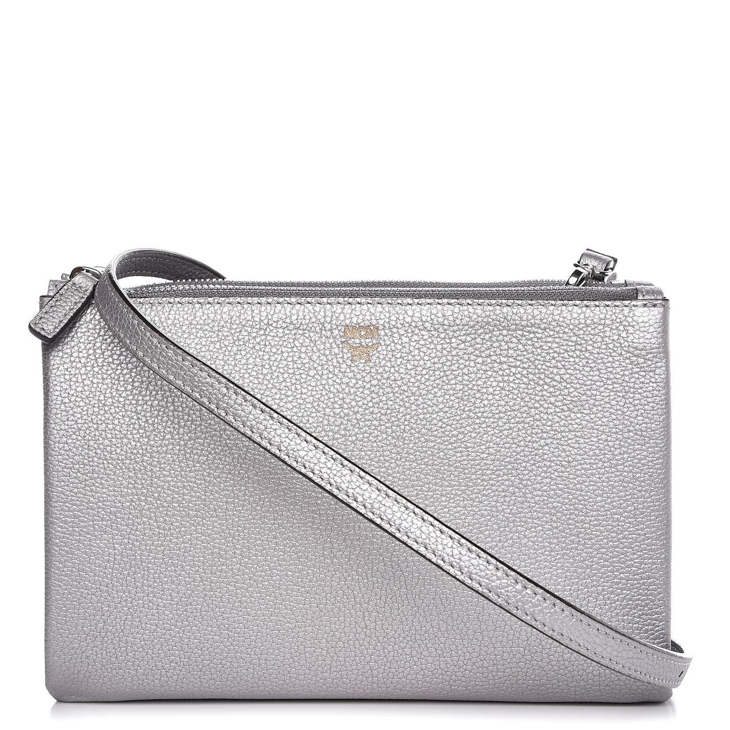 Grained Calfskin Milla Double Crossbody Bag Spike Silver