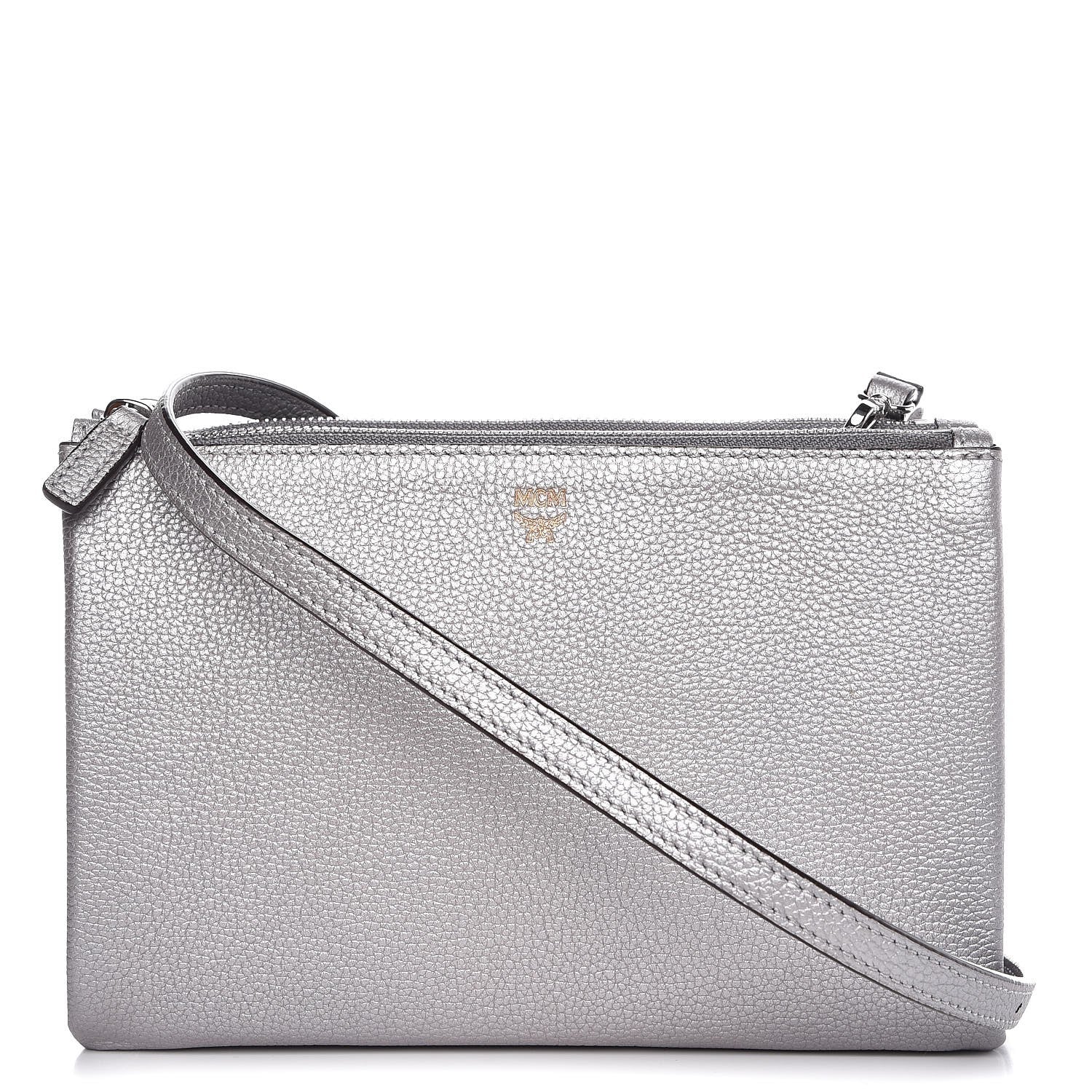 MCM Grained Calfskin Milla Double Crossbody Bag Spike Silver 1 of 13