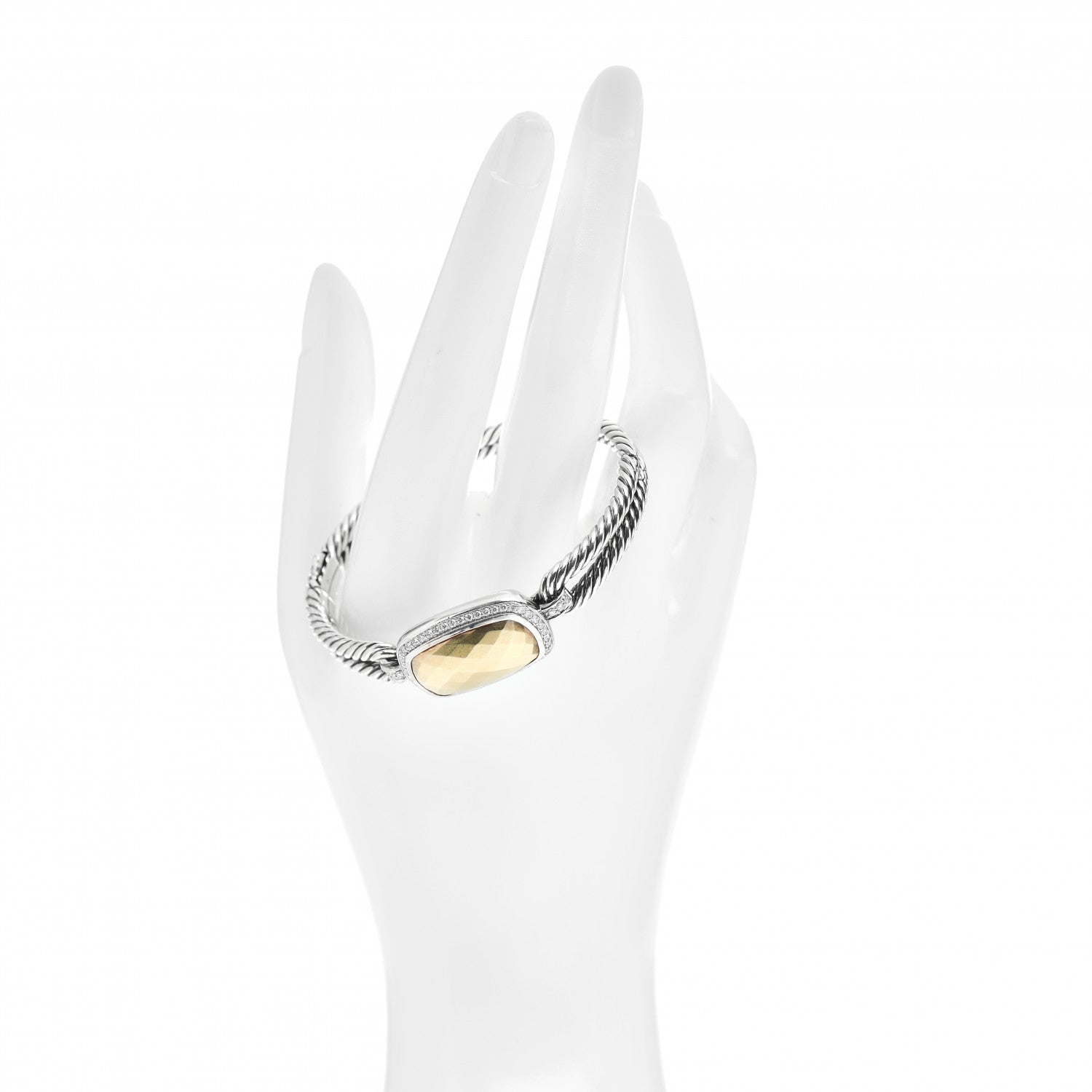 David Yurman Sterling Silver 18K Yellow Gold Diamond Elongated Albion Cable Bracelet 2 of 4