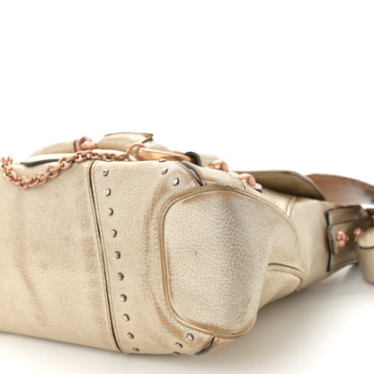Gucci Metallic Calfskin Horsebit Chain Studded Flap Shoulder Bag Gold 10 of 13