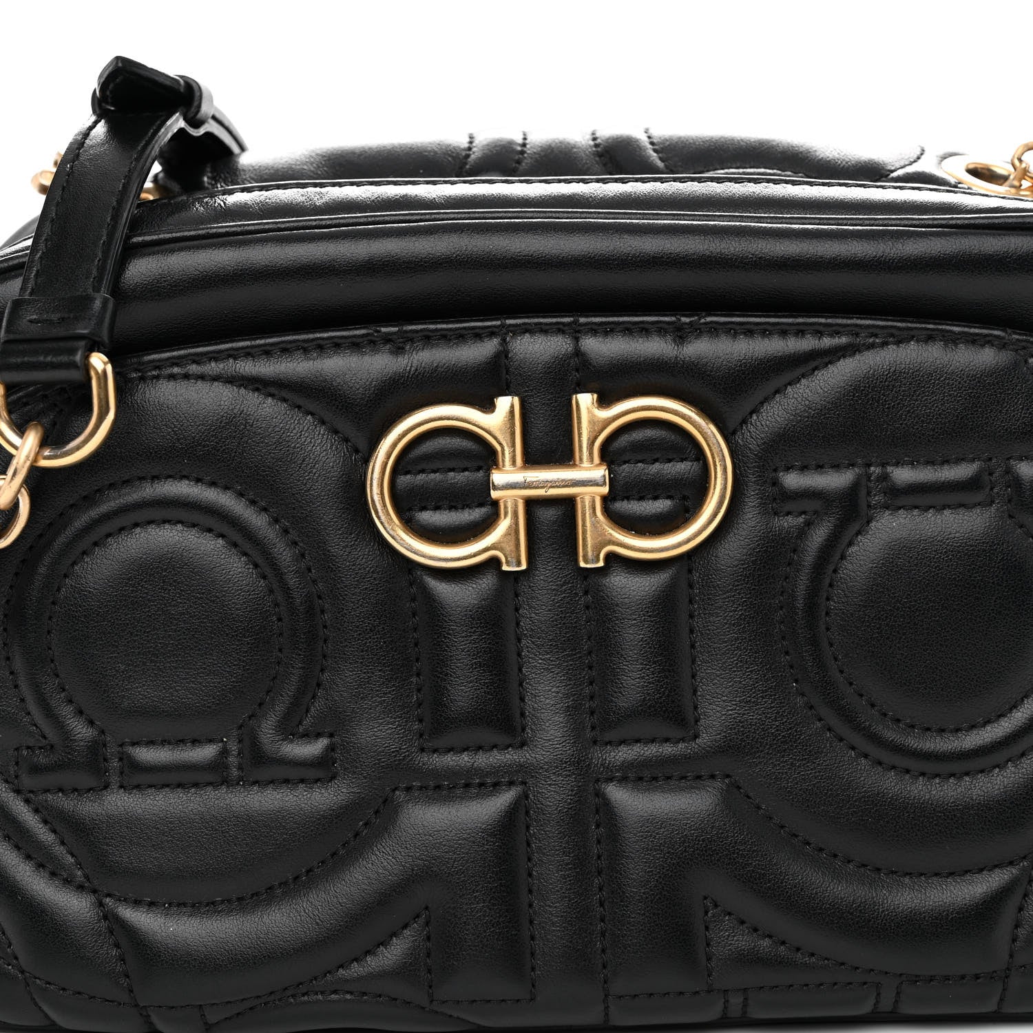 Salvatore Ferragamo Calfskin Quilted Gancini Camera Bag Black 7 of 9