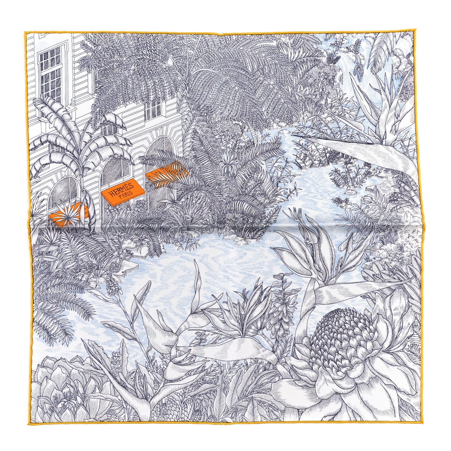 Silk Faubourg Tropical Scarf 45 Anthracite Ciel