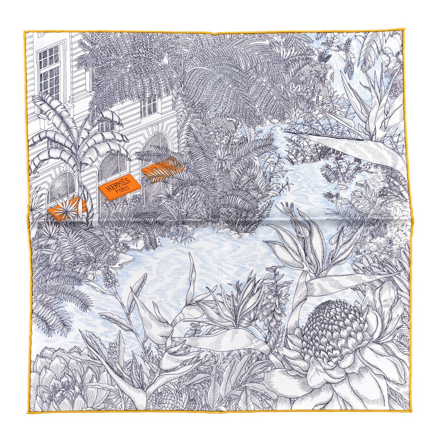 Hermes Silk Faubourg Tropical Scarf 45 Anthracite Ciel 1 of 4