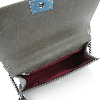 Chanel Crumpled Lambskin Large Studded Boy Flap Dark Gray 6 of 8