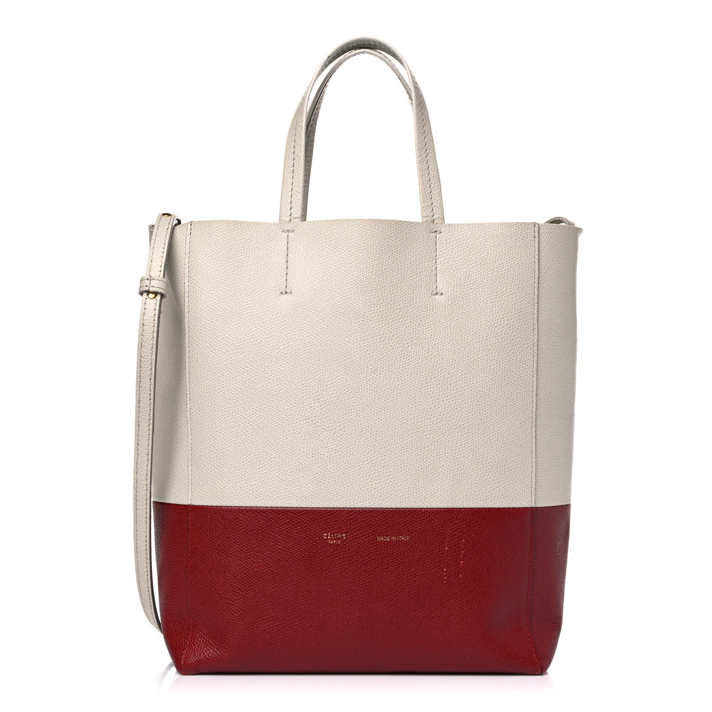 Grained Calfskin Small Vertical Bi-Cabas Cream Red