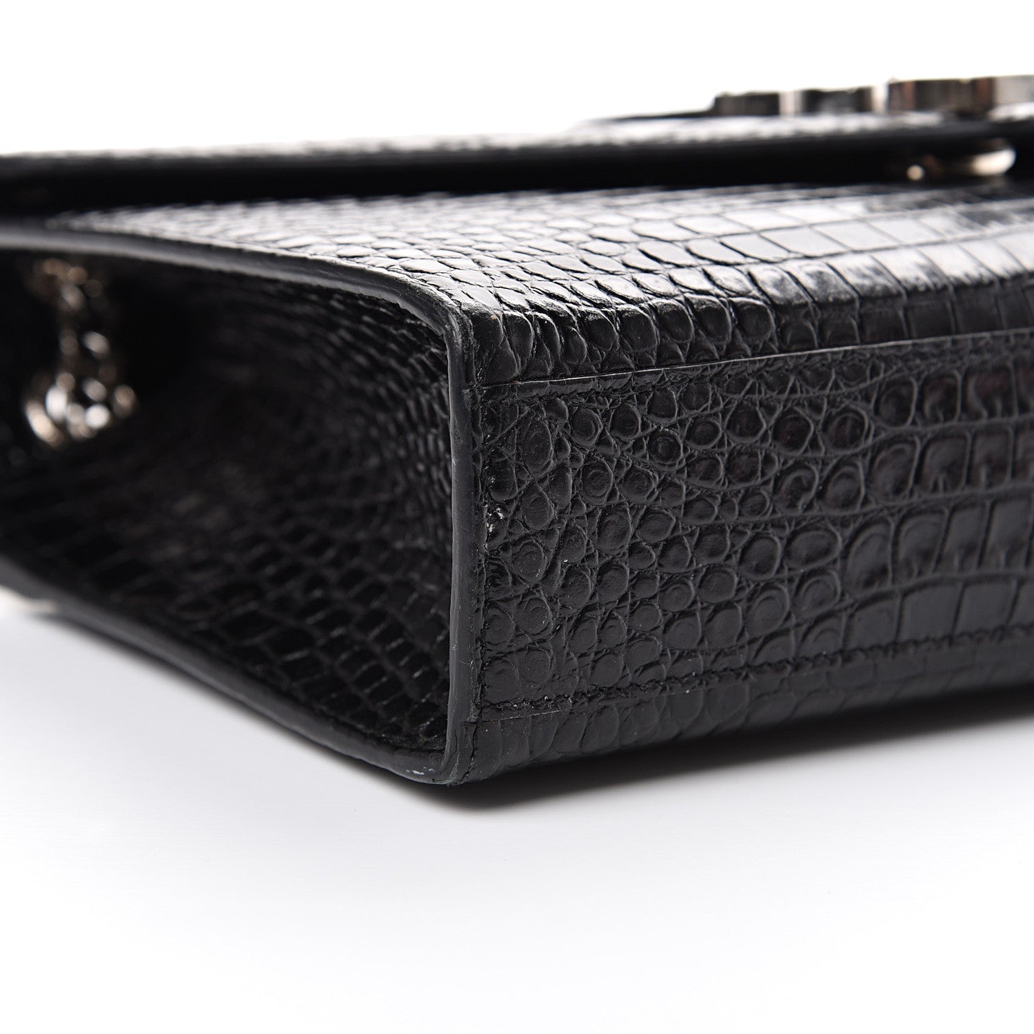Saint Laurent Calfskin Crocodile Embossed Medium Monogram Envelope Chain Shoulder Bag Black 10 of 15